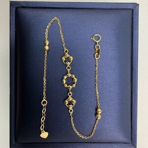18K Genuine Yellow Gold Delicate Design Bracelet 7-7.75 Inches 2.4g (Preowned)